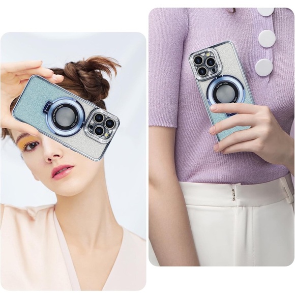 iPhone 14- Luxury Glitter Phone Case with Ring Holder - Silver and blue - Picture 5 of 8